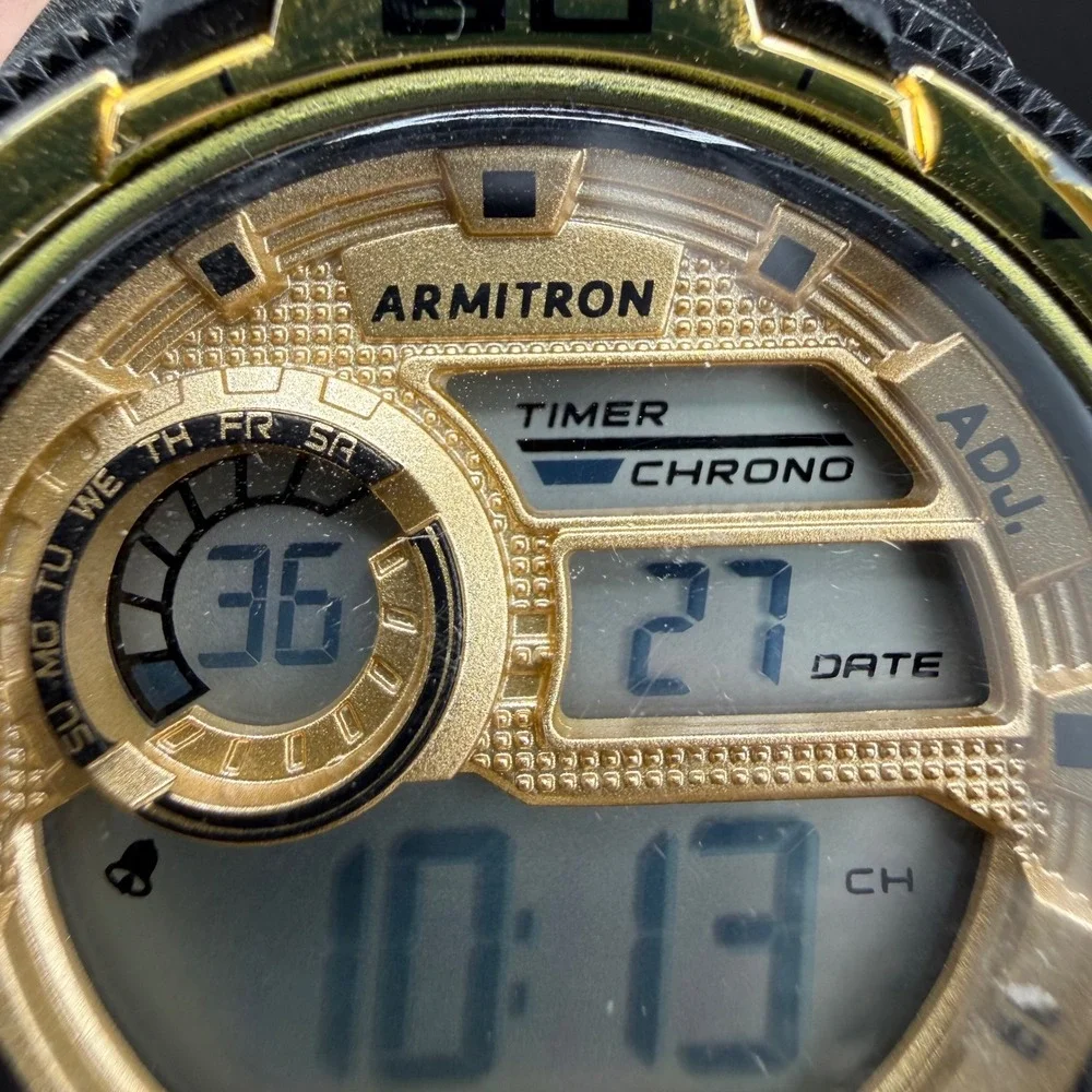 Armitron Digital Watch Black Gold Chronograph Sport Mens 7 Inch 28937